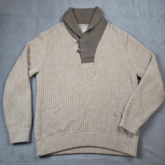 Duluth Sweater Mens Large Tan Brigadier Shawl Collar Wool Blend Chunky Knit - Picture 1 of 7